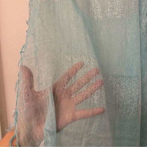 Peace of Cake teal aqua Mermaidcore lightweight coastal gauze scarf 23x72 - Picture 6 of 11